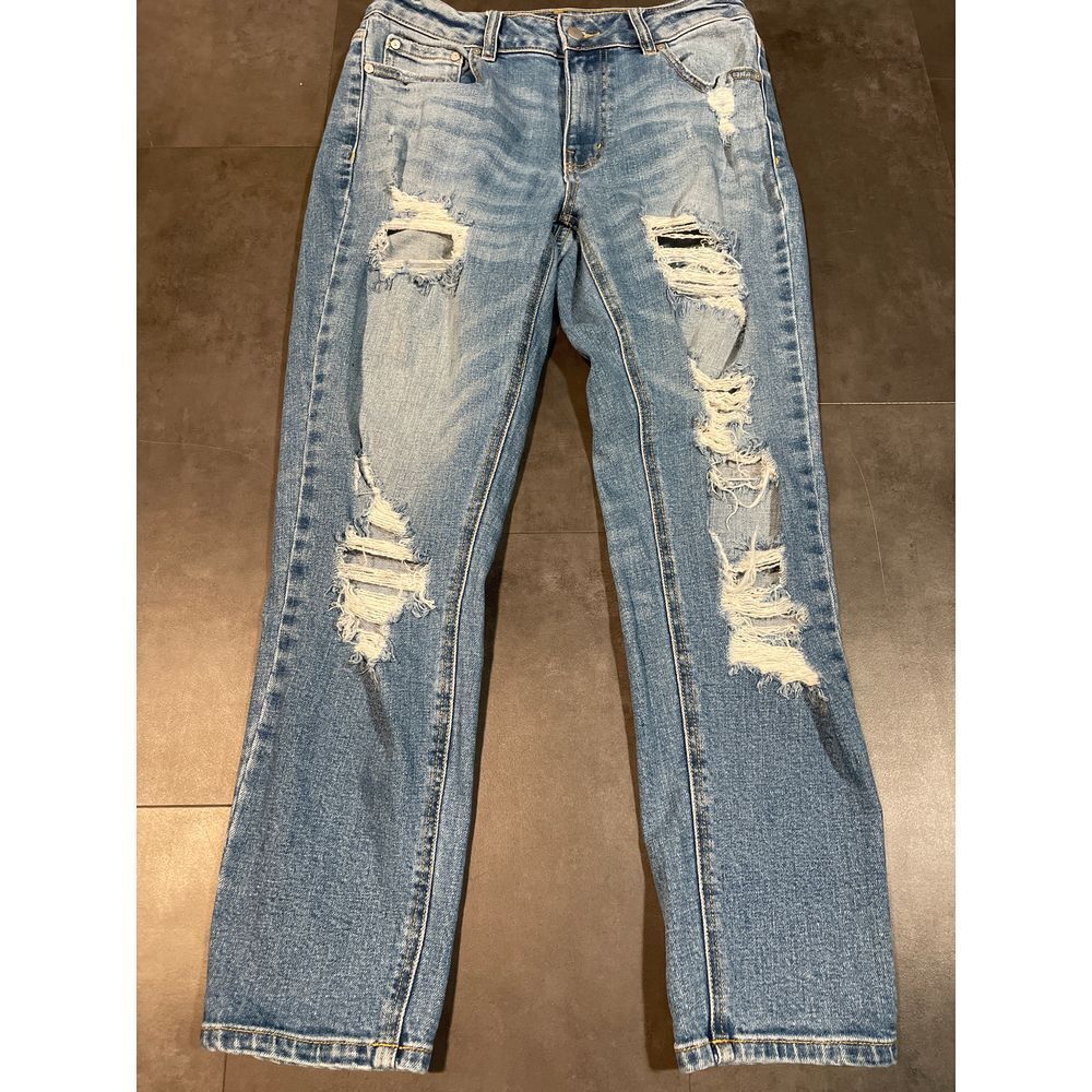 Distressed Light Wash Denim Jeans Ripped Vintage Style Size 7 B-900